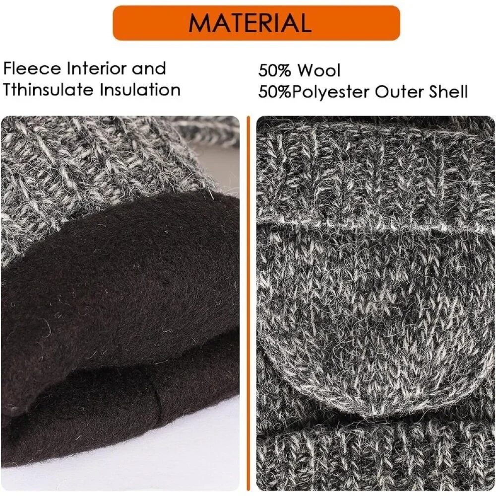 Women's Light Grey Winter Warm Thermal Insulation Fingerless Texting Wool Gloves
